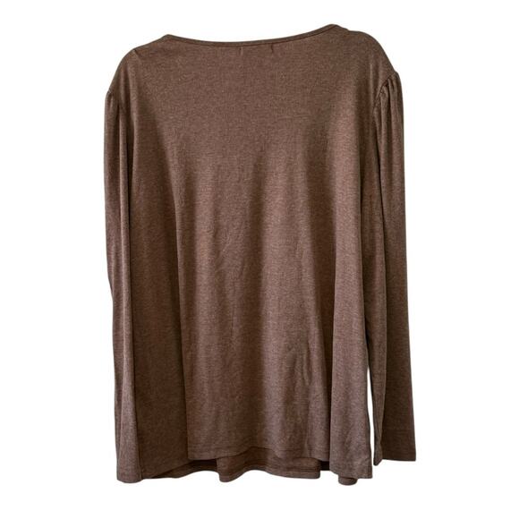 NWT OFEEFAN Long Sleeve Pleated Front Top – 3XL 3X Brown - Picture 3 of 4